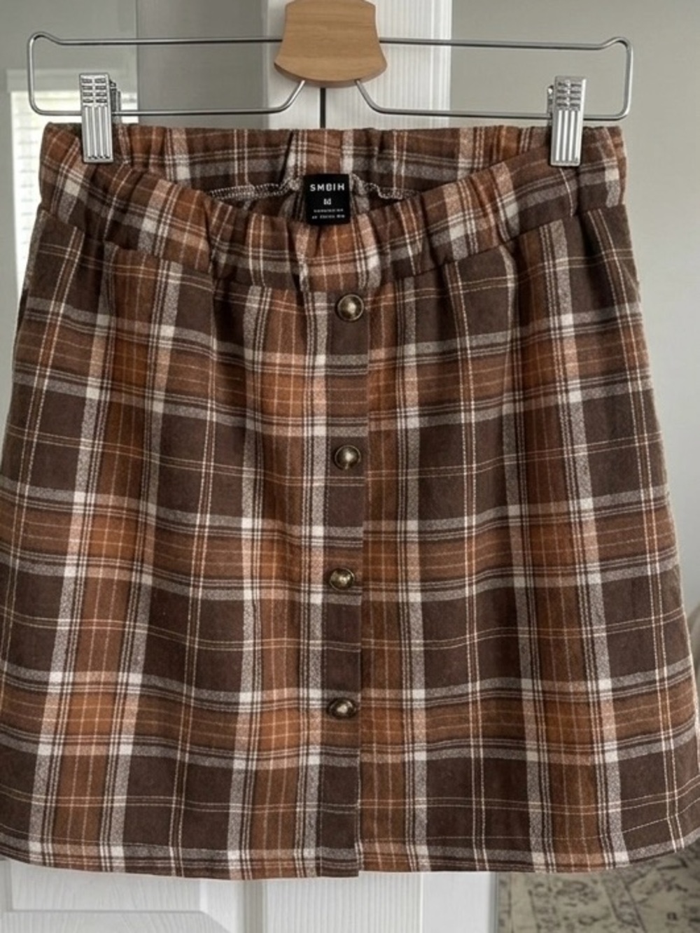 SHEIN Brown Plaid Button-Front High-Waist Mini Skirt Size M